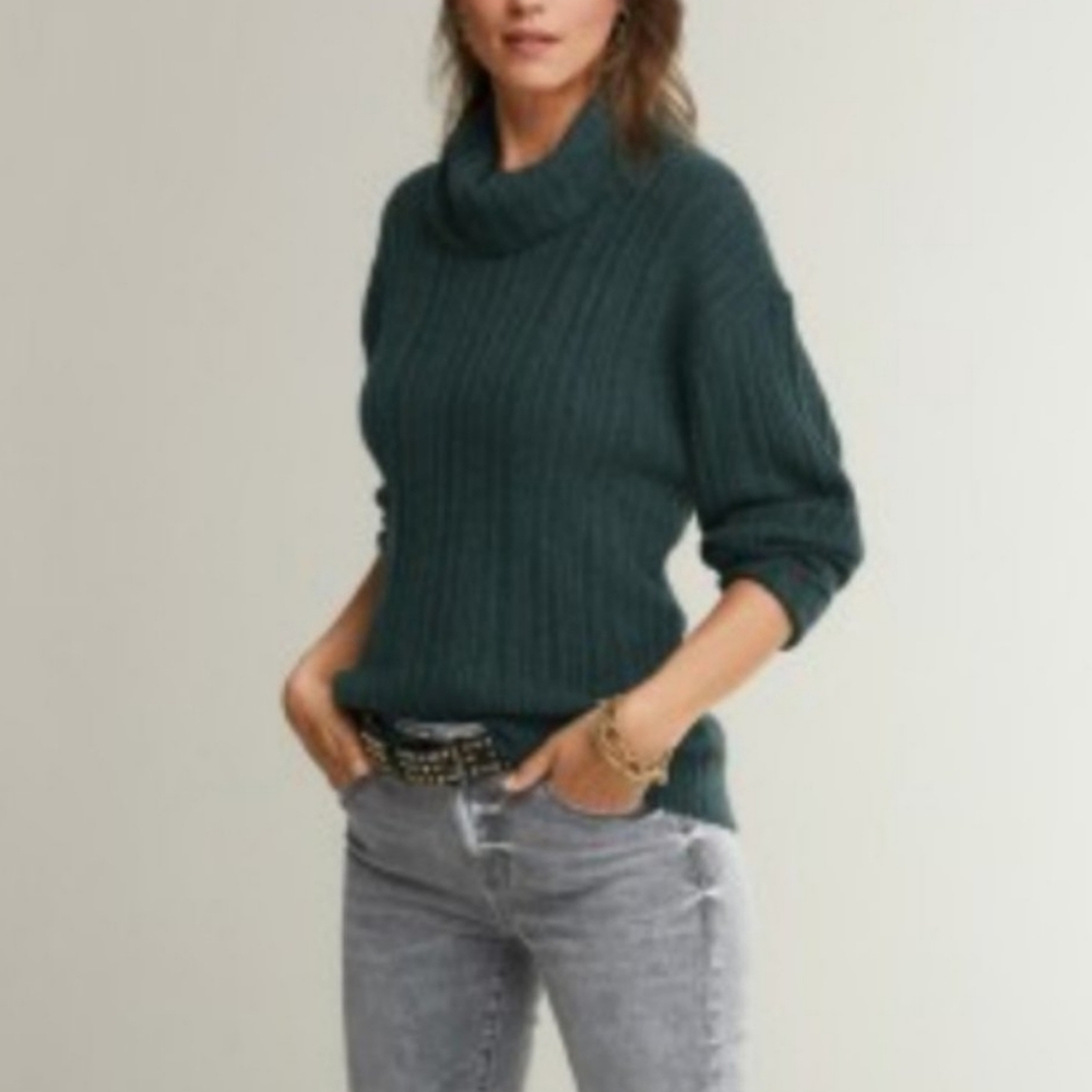 Cabi Teal Sweater Open Back Shadow Tryst Cowl Neck Pullover Womens Size S Warm